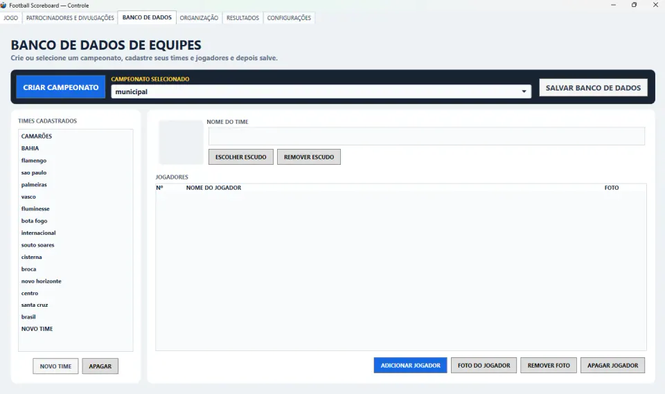 Prévia da interface do FootballScoreboard