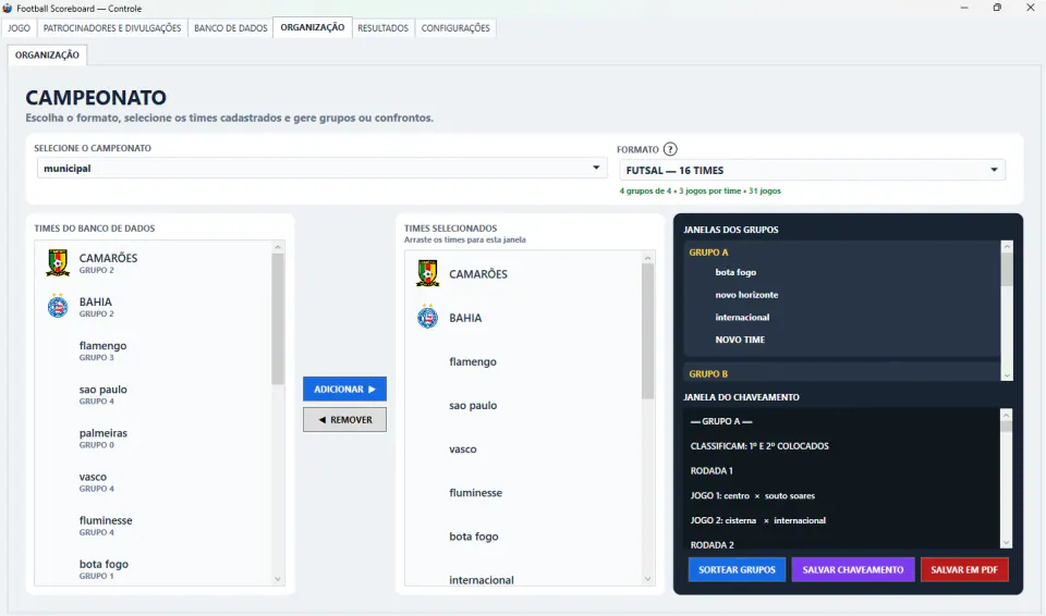 Prévia da interface do FootballScoreboard