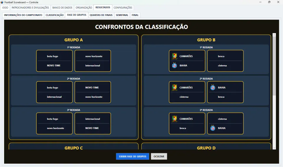 Prévia da interface do FootballScoreboard