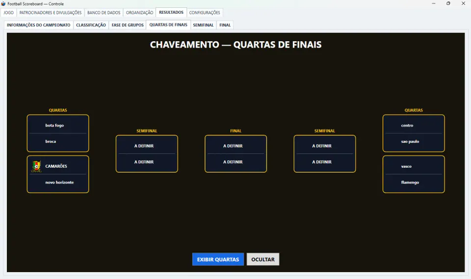 Prévia da interface do FootballScoreboard