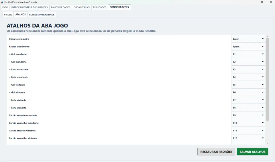 Prévia da interface do FootballScoreboard
