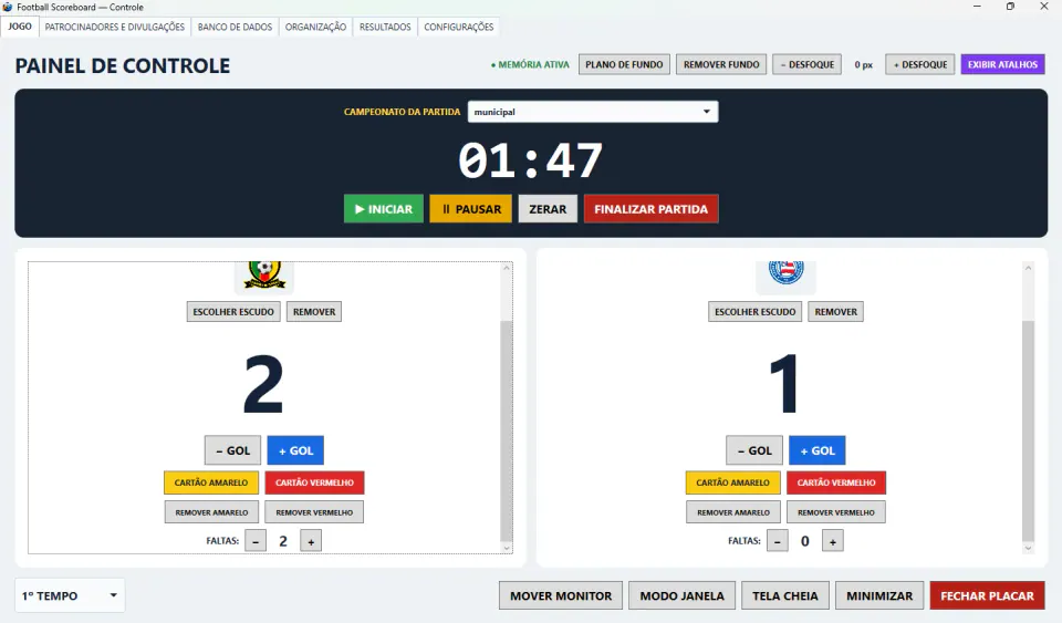 Central de controle do FootballScoreboard